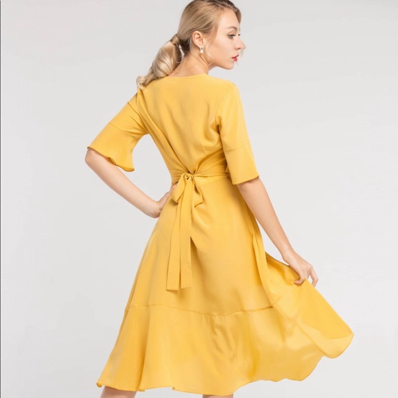 LILYSILK RUFFLE V NECK DRESS - Picture 3 of 5